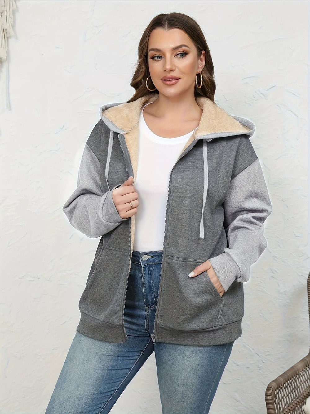 Forever 21 Winter Colorblock Warm Fleece Hoodie Jacket